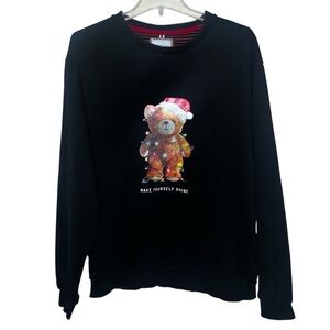 Denim & Flower Men’s Pullover Crewneck Christmas Bear Unisex Size XL